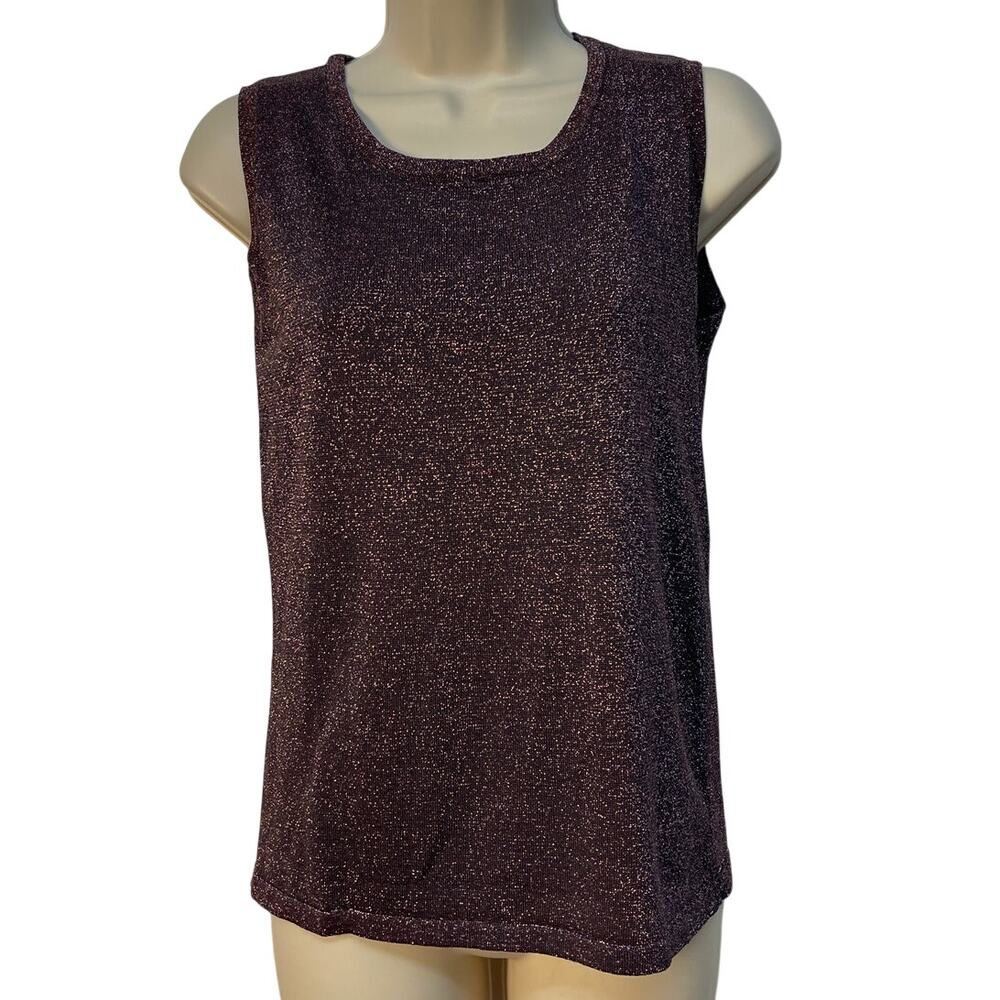 Orange Womens Metallic Knit‎ Sleeveless Shell Top Brown Purple Shimmer S/M